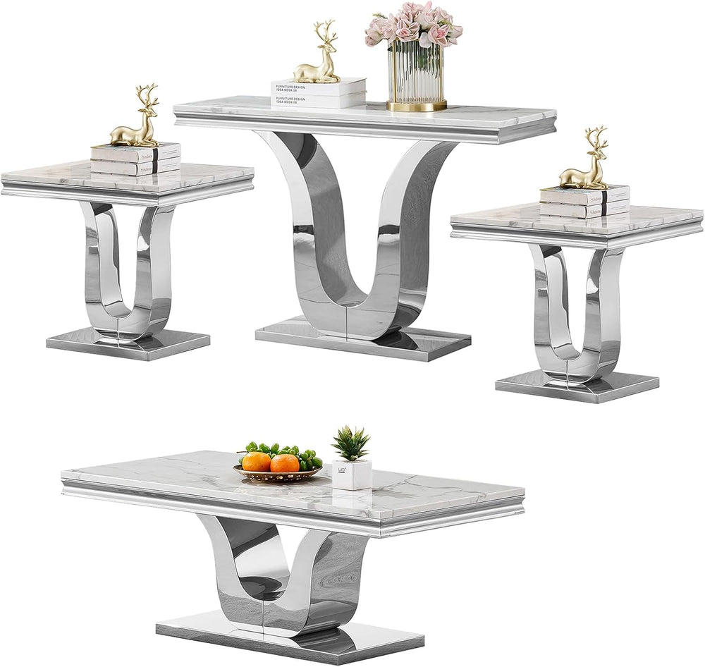 Modern Coffee Table Set of 4, 4-Piece Modern Marble Living Room Table Set Con...