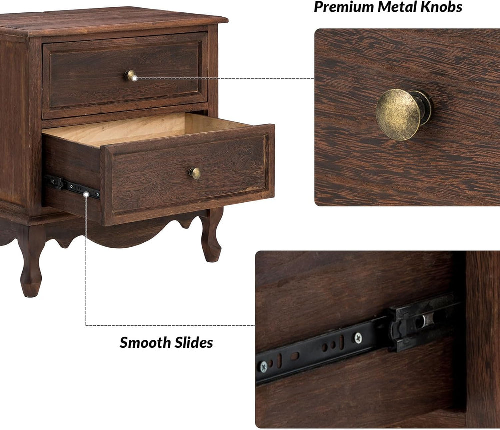 End Table with Charging Station, Wood Side Table with 2 Drawers Organizer, Fa...
