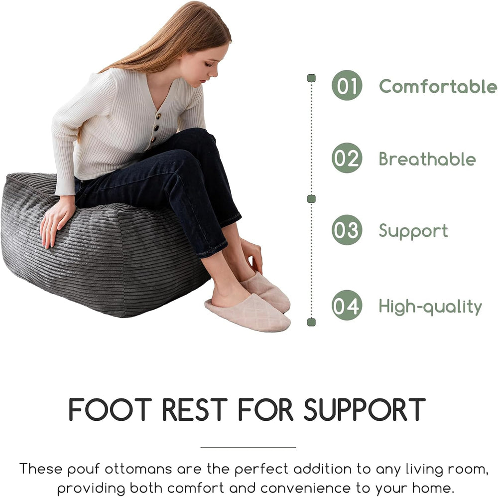 HIGOGOGO Square Stuffed Pouf Ottoman, Corduroy Poufs with Foam Chunk Filling,...