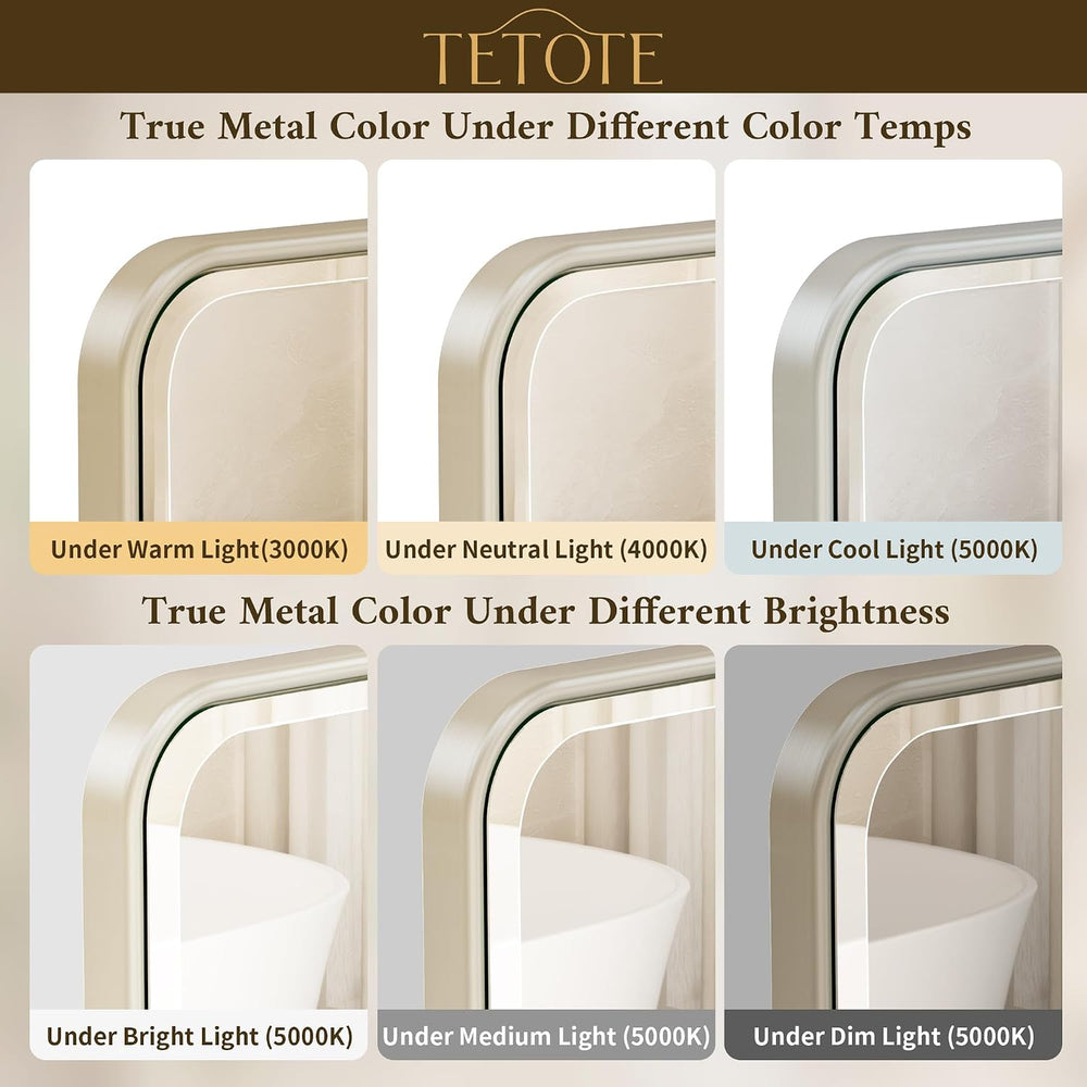 TETOTE Brushed Nickel Mirror 20 x 30 Beveled Edge Tempered Glass, Rounded Cor...