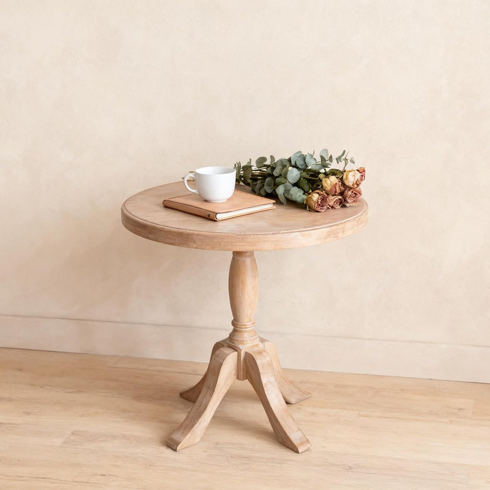 23.6'' Round Wooden End Table, Wooden Pedestal Side Coffee Tables, fo...