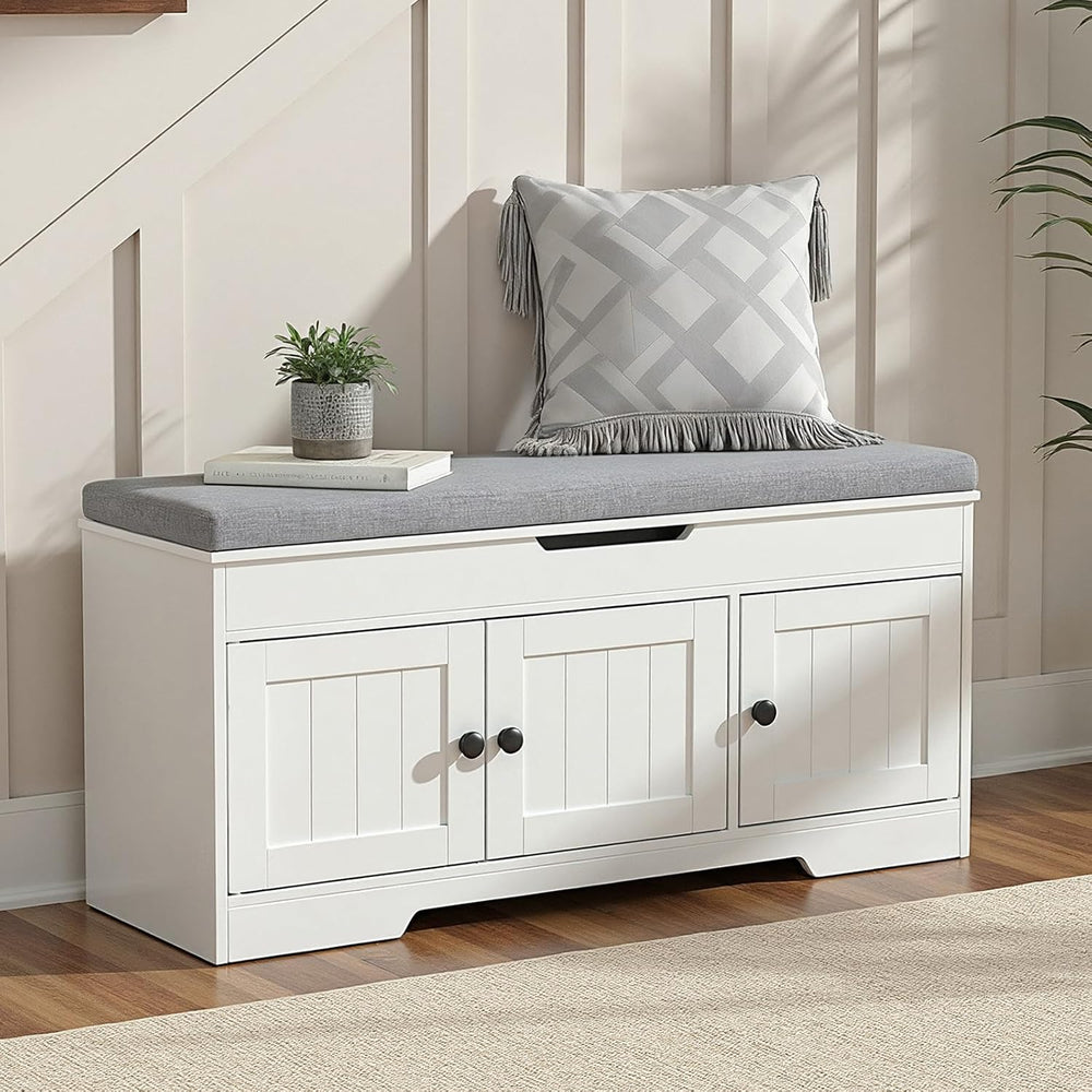 HOOBRO 39.4" Long Entryway Bench with Flip-Top Storage, 3 Tier Shoe Stor...