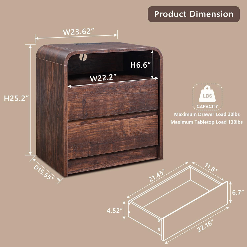 Aitjunz 25" Tall Modern Nightstand with Charging Station, 23.6''...
