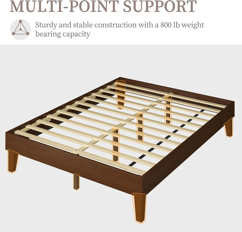 Yaheetech Queen Size Solid Wood Platform Bed Frame Low-Profile Dark Walnut
