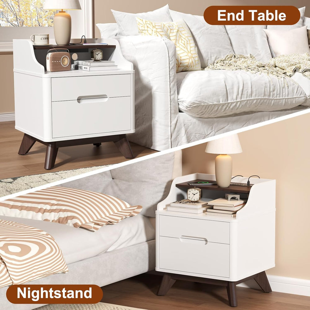 Nightstand with Charging Station, 21" Tall Nightstand w/2 Storage Drawer...