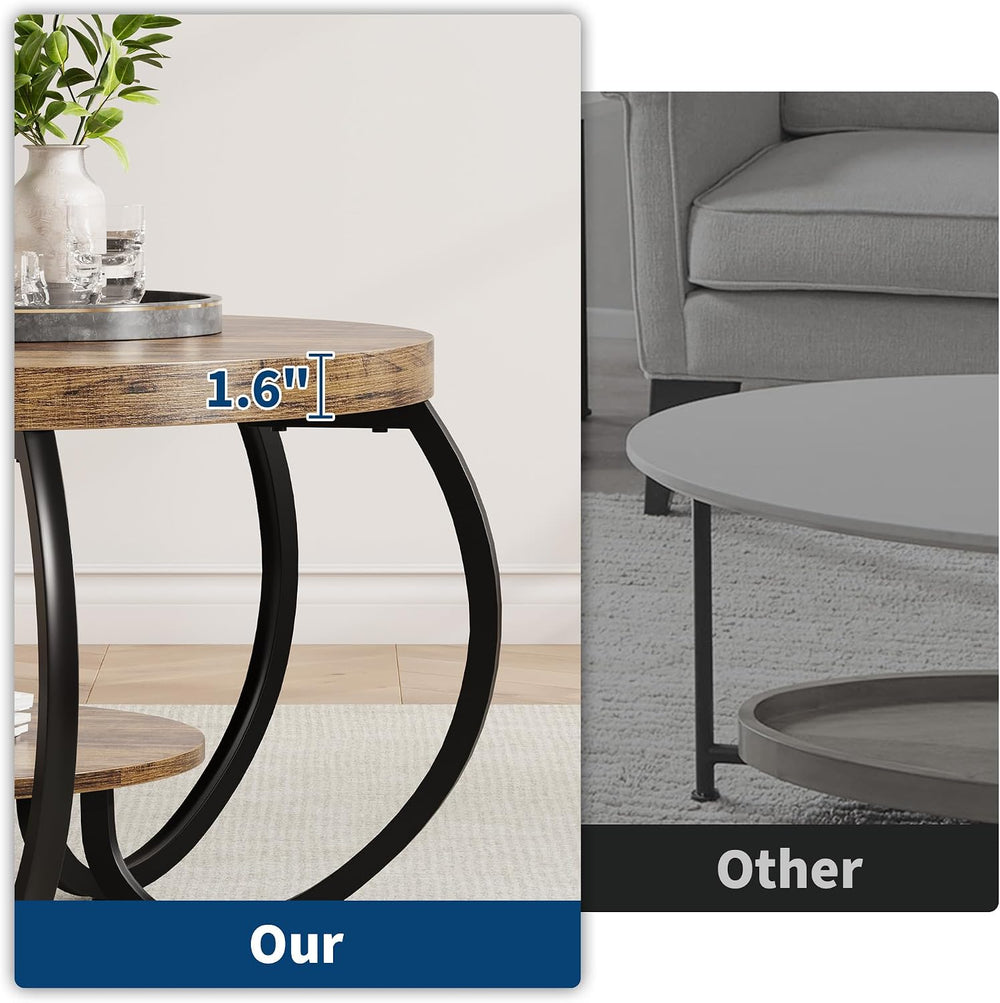 GarveeHome Round Coffee Table 30 in Center Table, 2-Tier Coffee Table Industr...