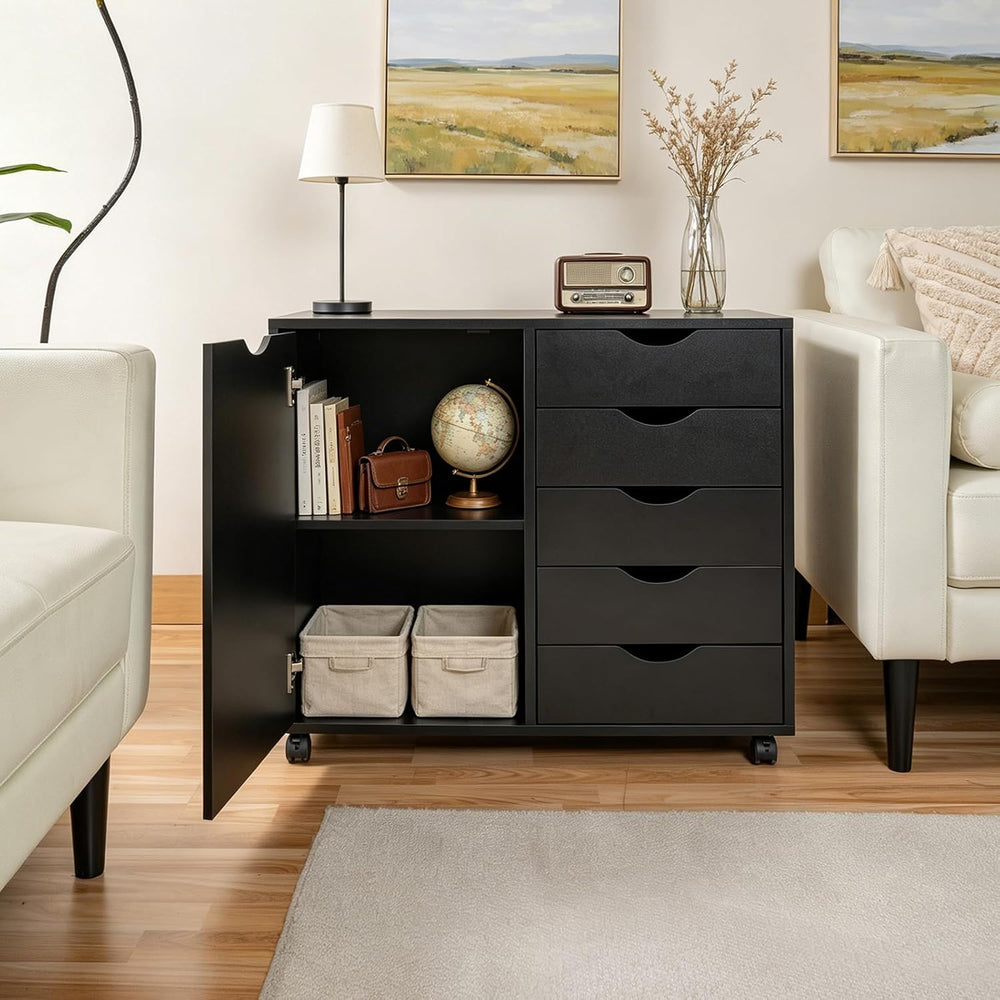 5 Drawer Wood Storage cabinets, Chest of Drawers for Home Office, Printer Sta...