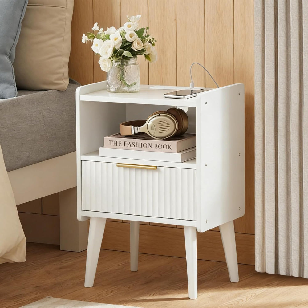 MAHANCRIS Nightstand with Charging Station and Modern Bedside Table Bundle, W...