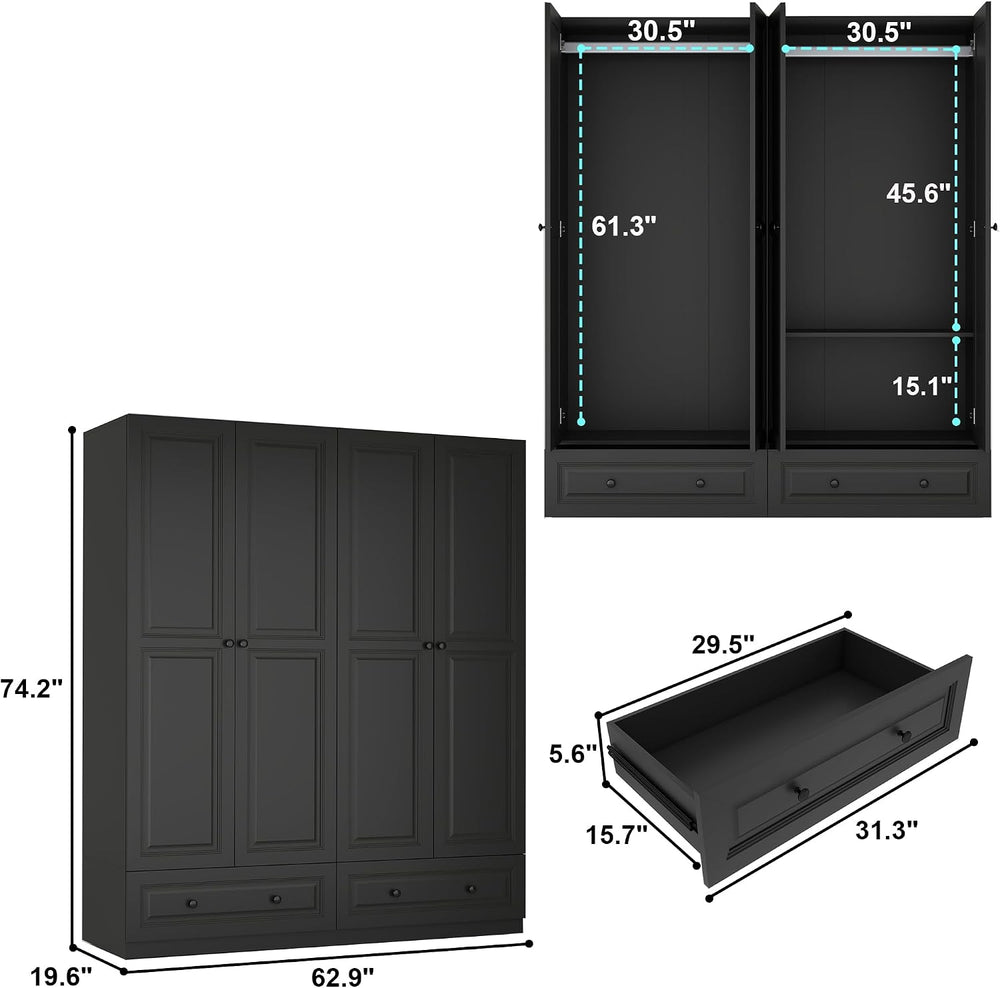 Armoire Wardrobe Closet with Drawer: Bedroom Wardrobe Closet for Hanging Clot...