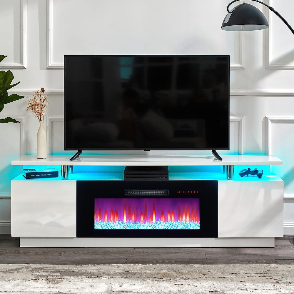 AMERLIFE 70" High-Gloss Fireplace TV Stand with 36" Electric Firepl...