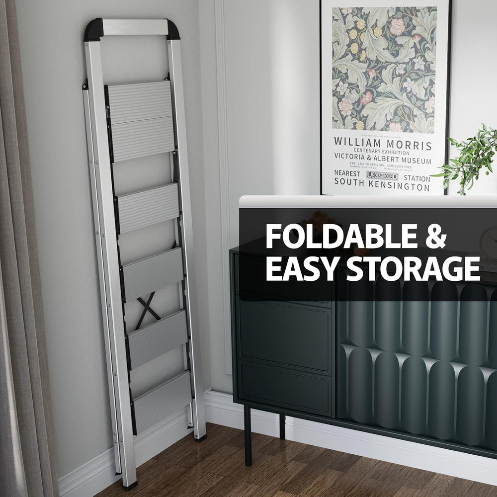 KINGRACK Aluminium 5 Step Ladder, Lightweight Step Stool with Non-Skid Pedals...
