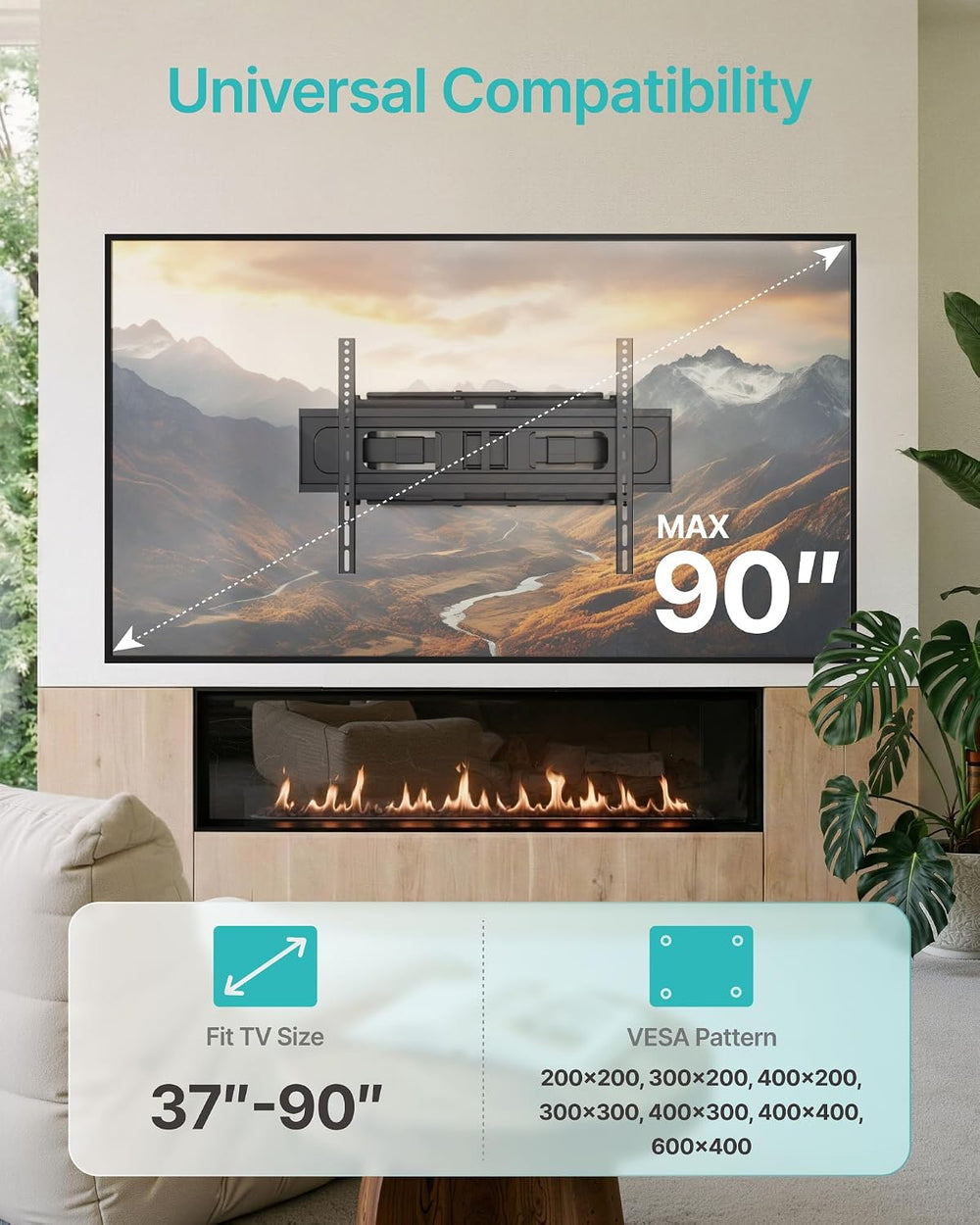 Pegzone Full Motion TV Wall Mount for 37-90 Inch TVs up to 132lbs | Swivel Ti...