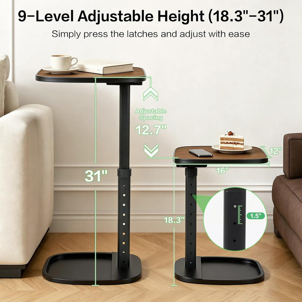 Adjustable Flip Top TV Tray, 90° Swivel Sofa Side Table, Brown