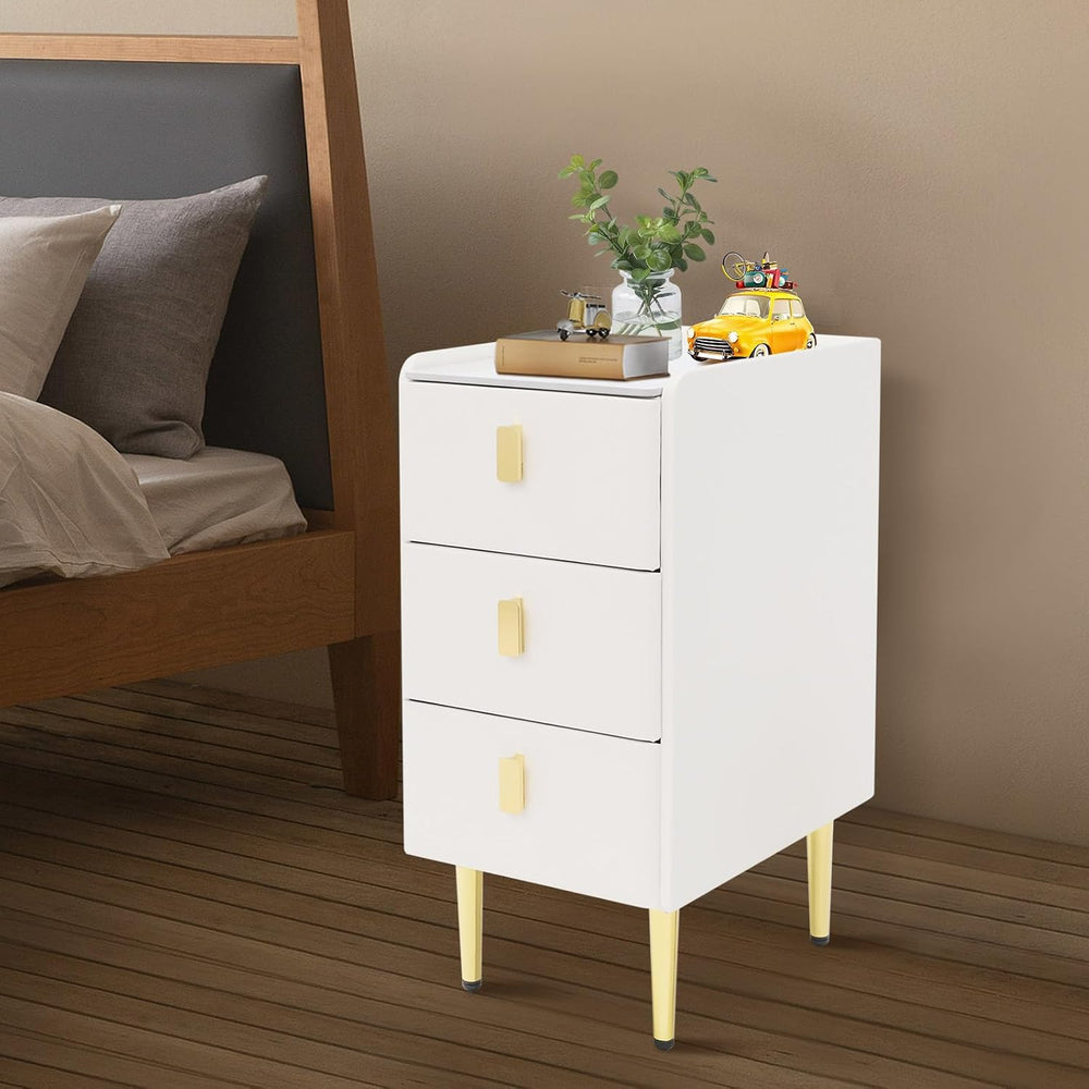3-Layers Narrow Bedside Table, Space-Saving Living Room End Table with 3 Draw...