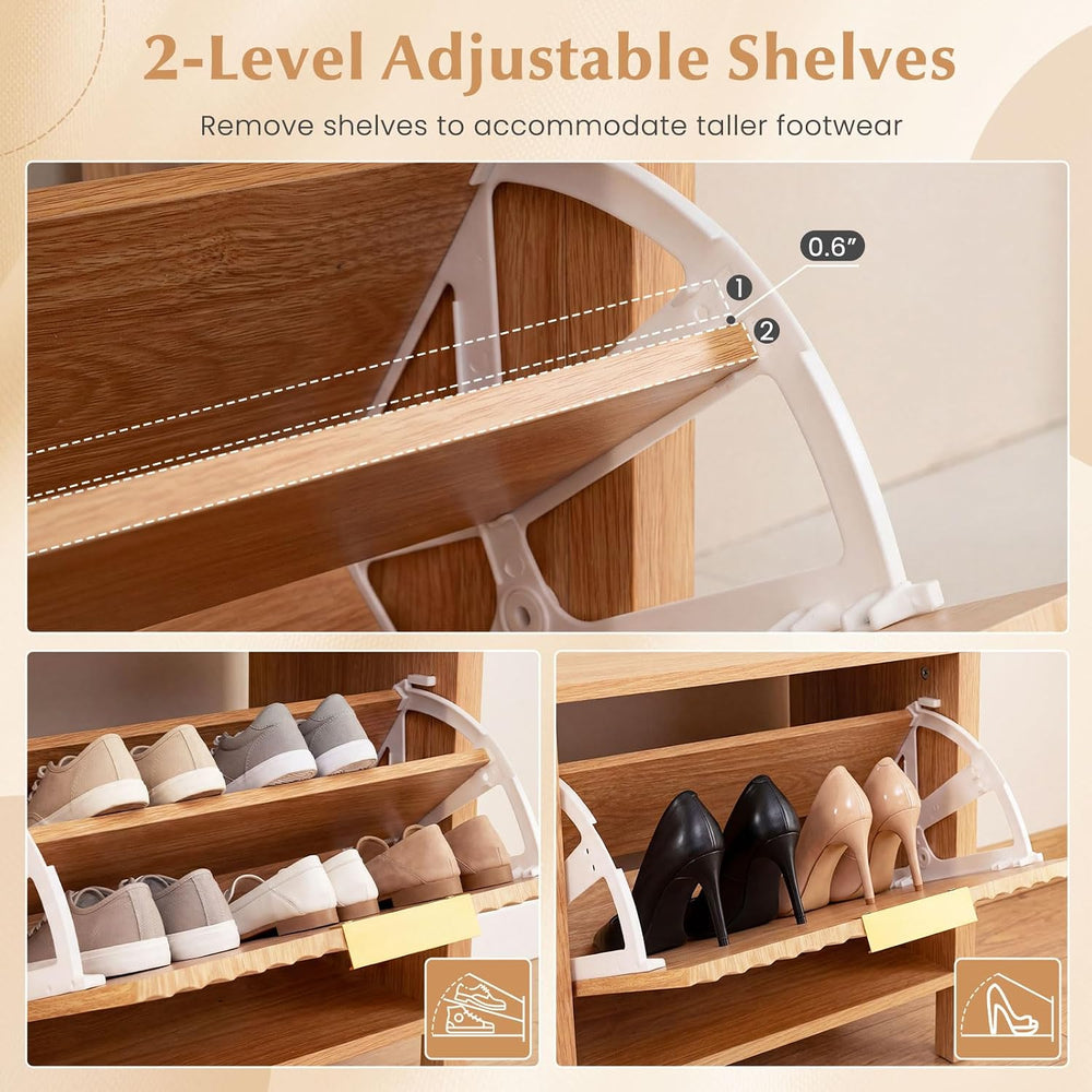 Giantex Shoe Storage Bench with 2 Flip Drawers, Wooden Entryway Bench with St...
