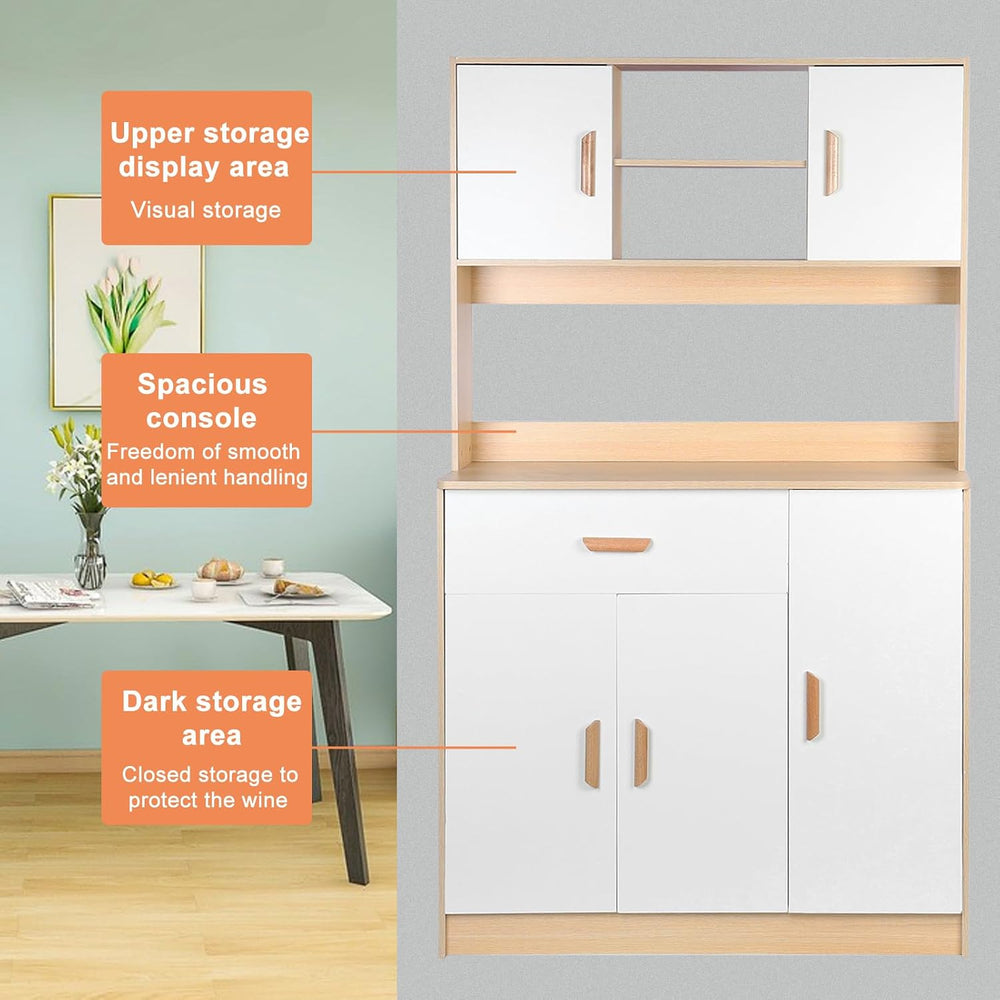 Freestanding Kitchen Pantry Cabinet, Hutch Cabinet with Storage, Tall Sideboa...