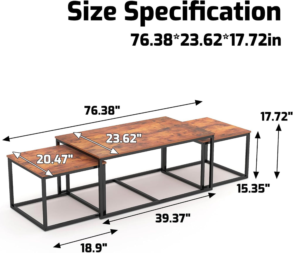 Nesting Coffee Tables,3 Piece Living Room Coffee Table,Industrial Rectangular...