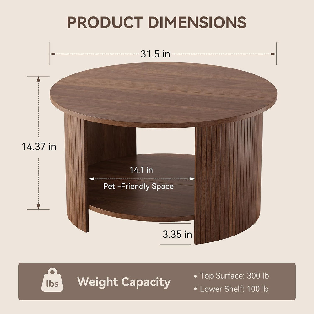 Living Room Table Set of 2, Fluted TV Stand and Coffee Table Set, Mid-Century...