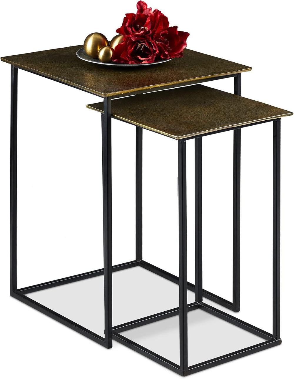Relaxdays Set of 2 Retro Design Nesting Table, Square, for Living Room, Metal...