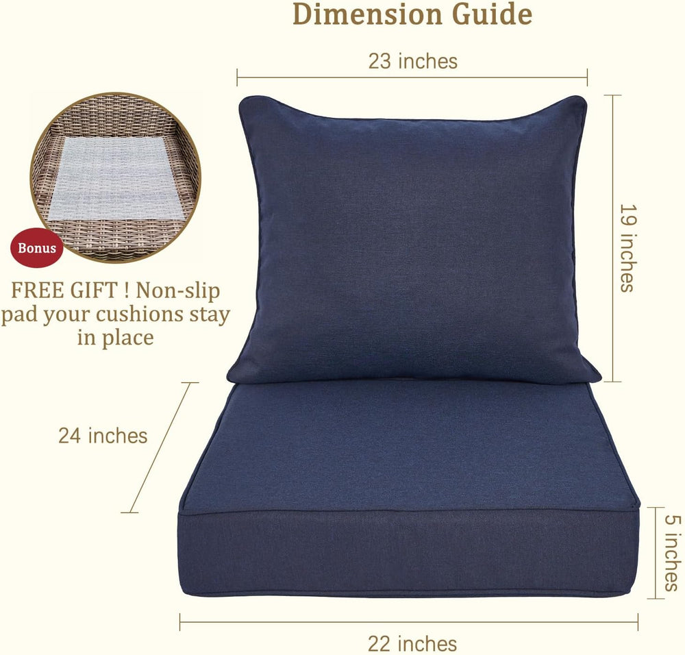 Outdoor Cushions for Patio Furniture,Waterproof,22x24,Deep Blue