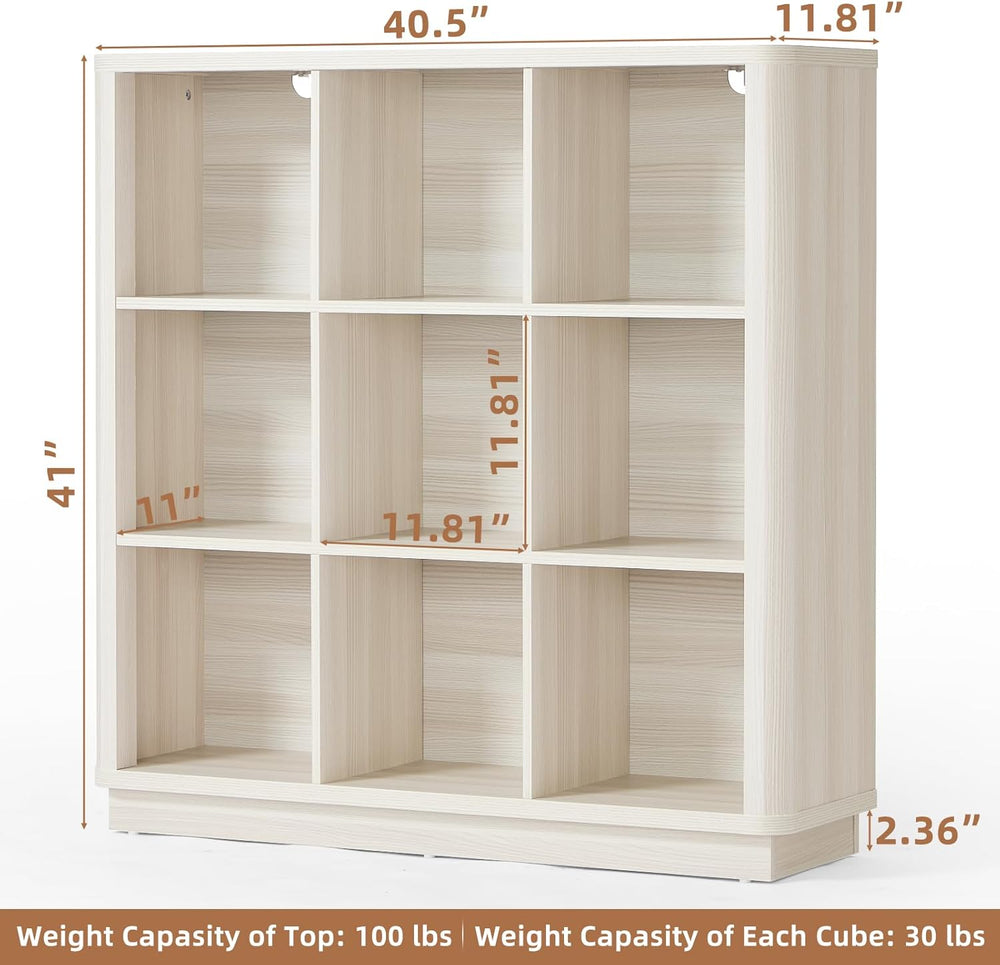 9 Cube Storage Book Shelf, 41" Tall Organizer Bookcase with Curved Edge,...