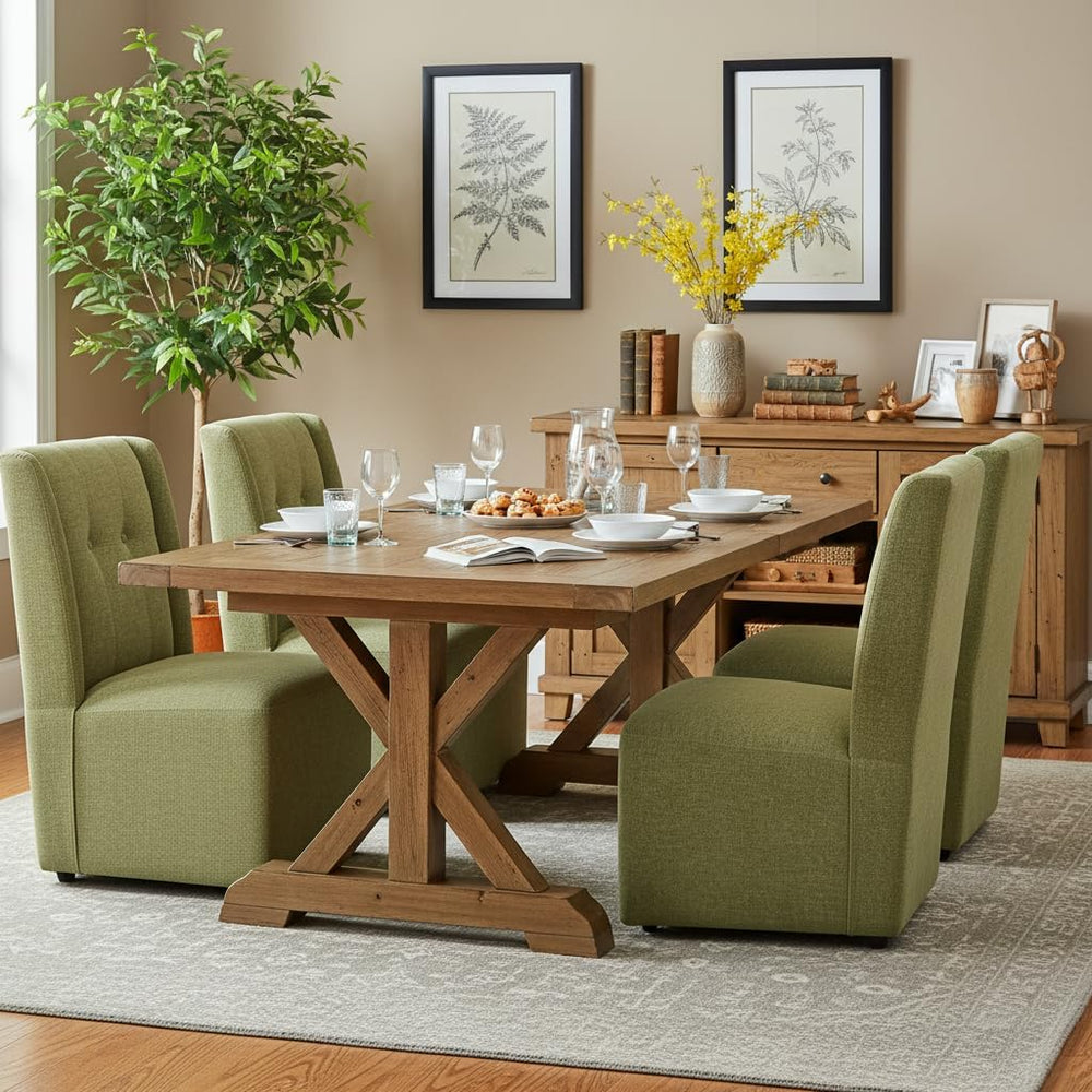 Rolling Dining Chair with Casters, Modern Upholstered Armless High Back Swive...
