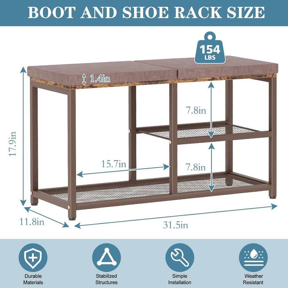 Shoe Rack Bench for Entryway 3-Tier, Free Standing Shoe Racks with Seat Cushi...