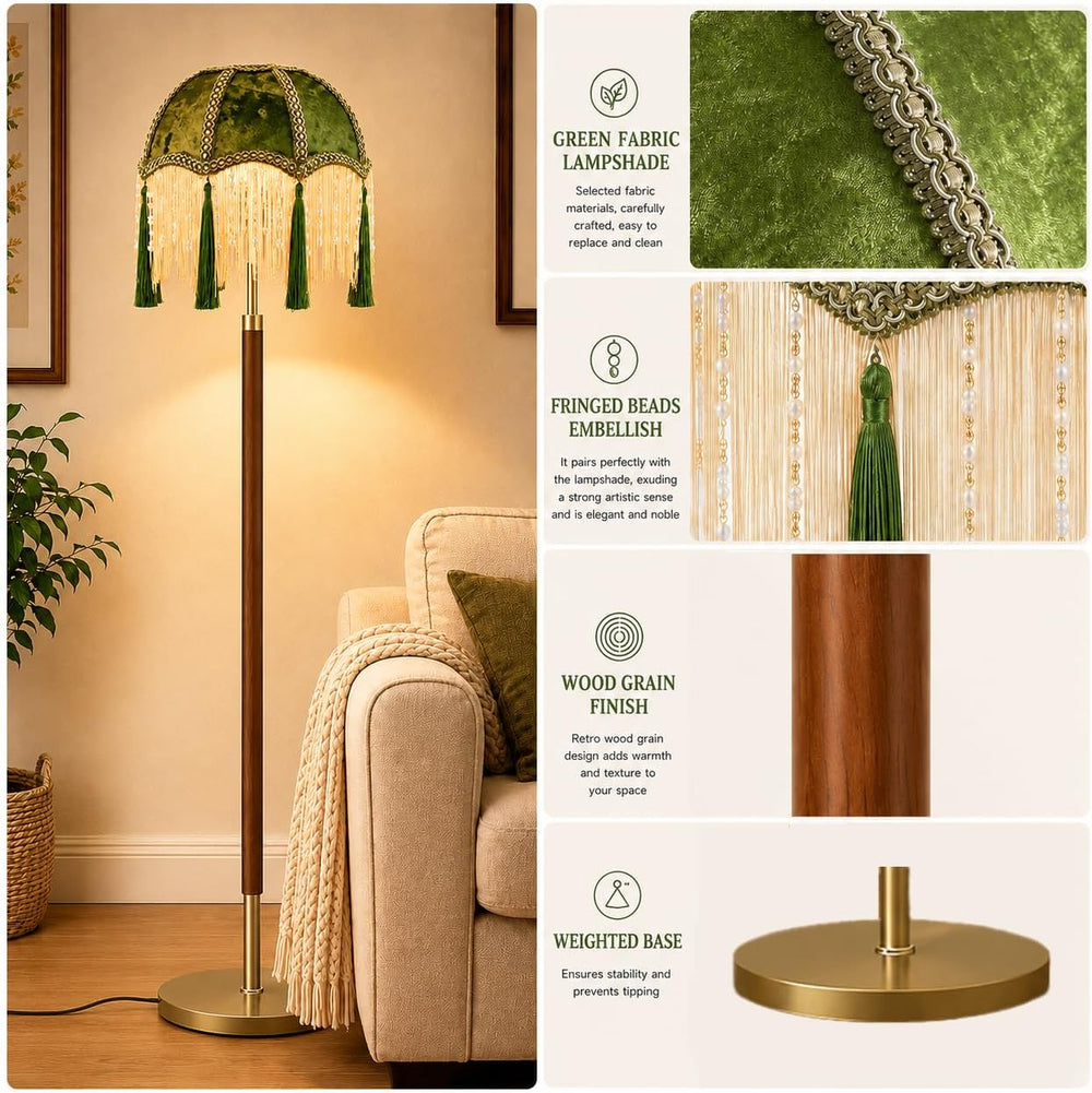 Vintage Floor Lamp For Living Room,Remote Dimmable Wood Gold Standing Lamps W...