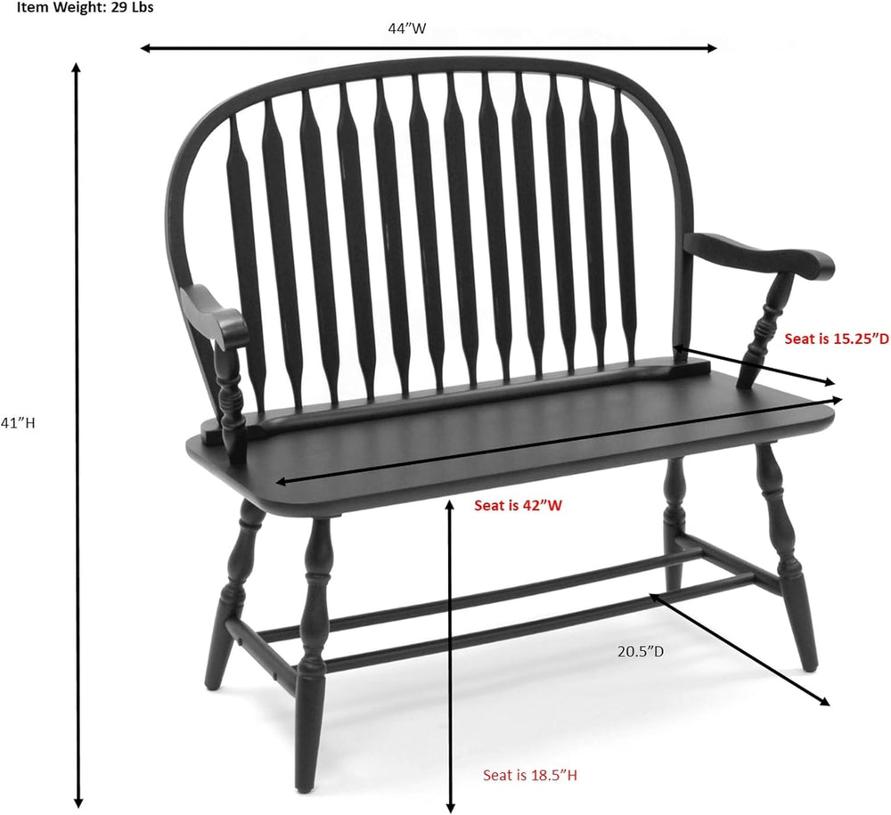 Carolina Chair & Table Farmhouse Windsor Bench – Traditional Style Spindl...