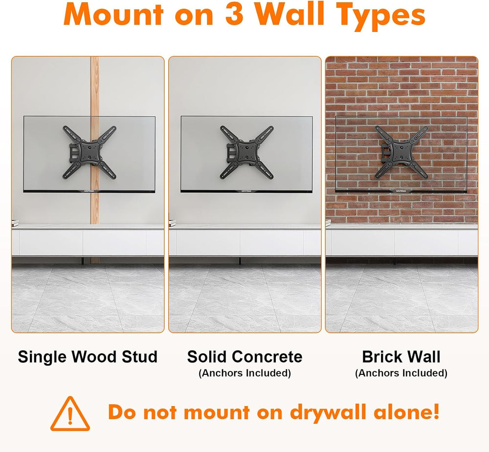 GRIFEMA Full Motion TV Wall Mount for 26-65 in TVs or Monitor, Swivel Tilt | ...