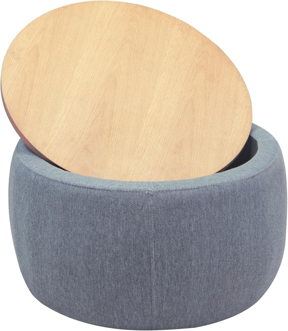 Round Storage Ottoman, 2 in 1 Function, Work as End Table and Ottoman, Dark G...
