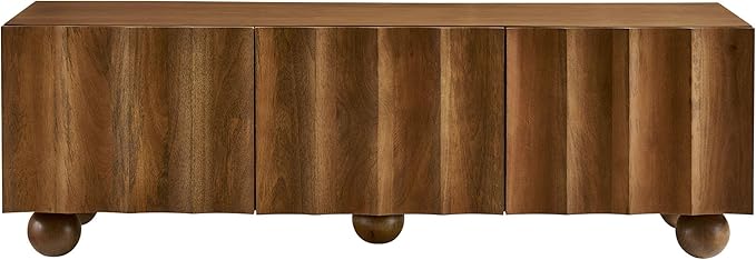 Modway Sorren 54 Inch Scalloped TV Stand in Walnut – 3 Door Media Console Cab...