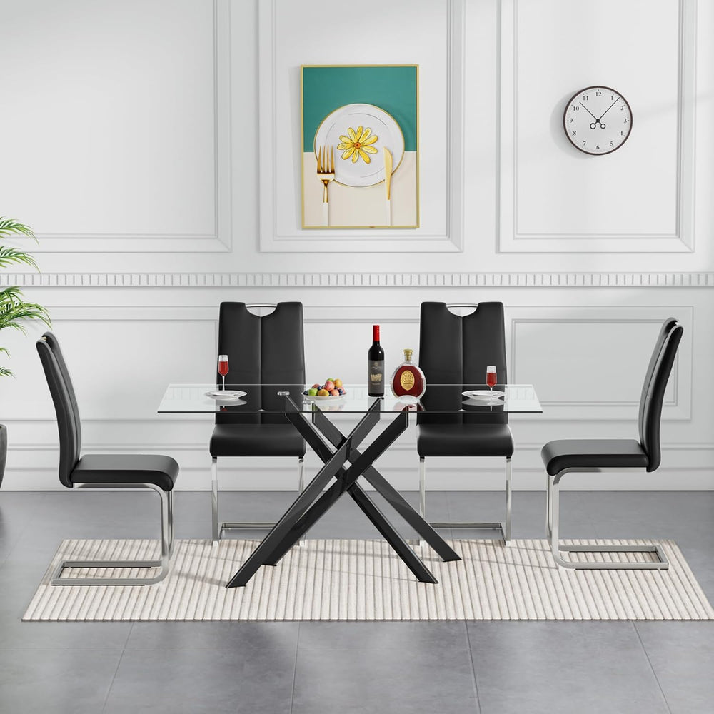 Henf Glass Dining Table Set for 4, 5 Piece Modern Kitchen Table and Chairs fo...
