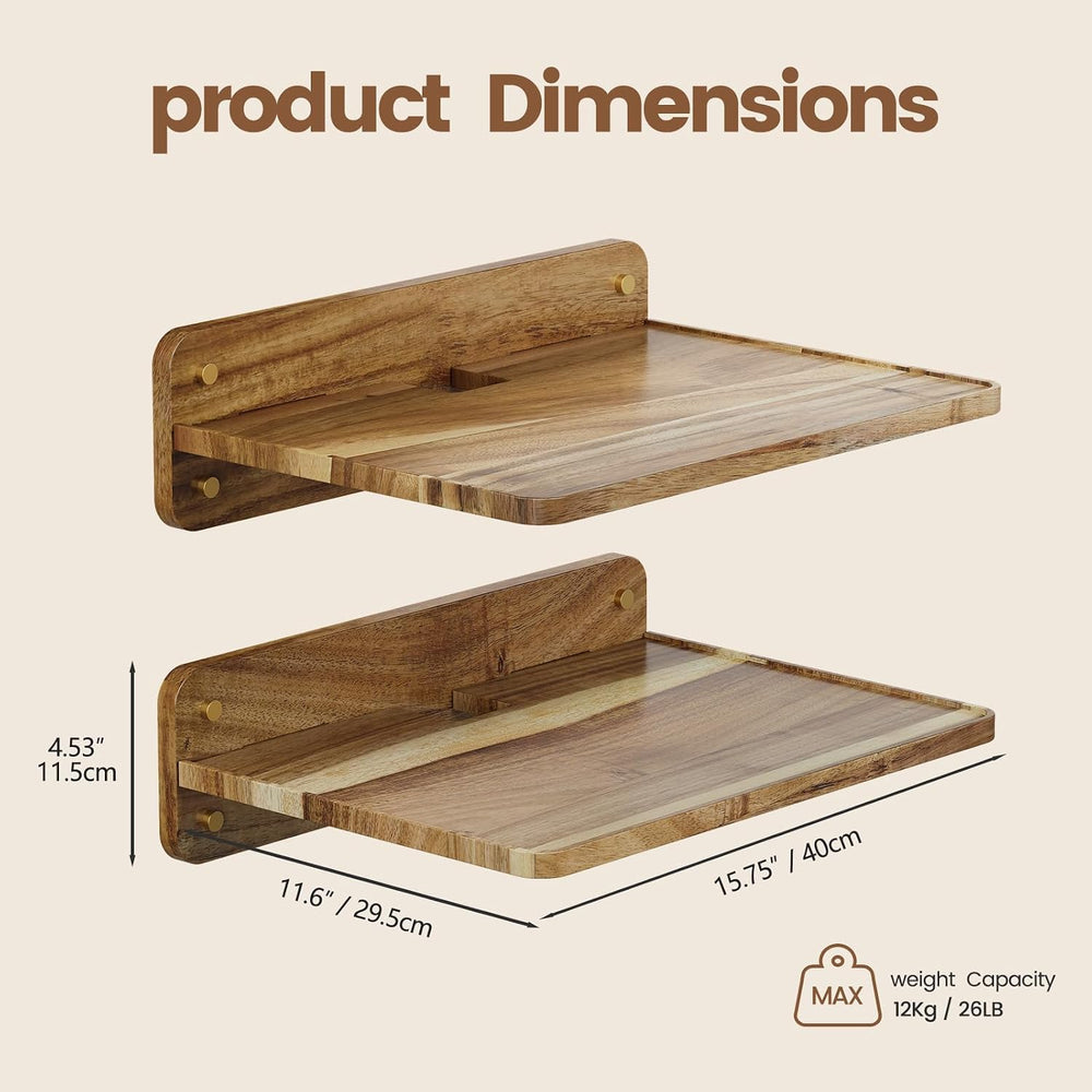 Acacia Wood Projector Shelf Wall Mount, 15.75" Floating Wall Shelf for P...