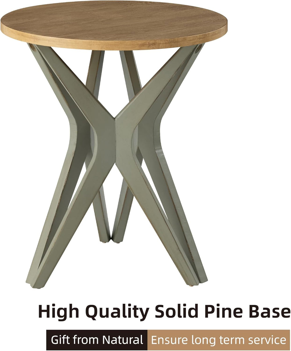 Pedestal Farmhouse End Table, Distressed Top with Tripod Base Bedside Table f...