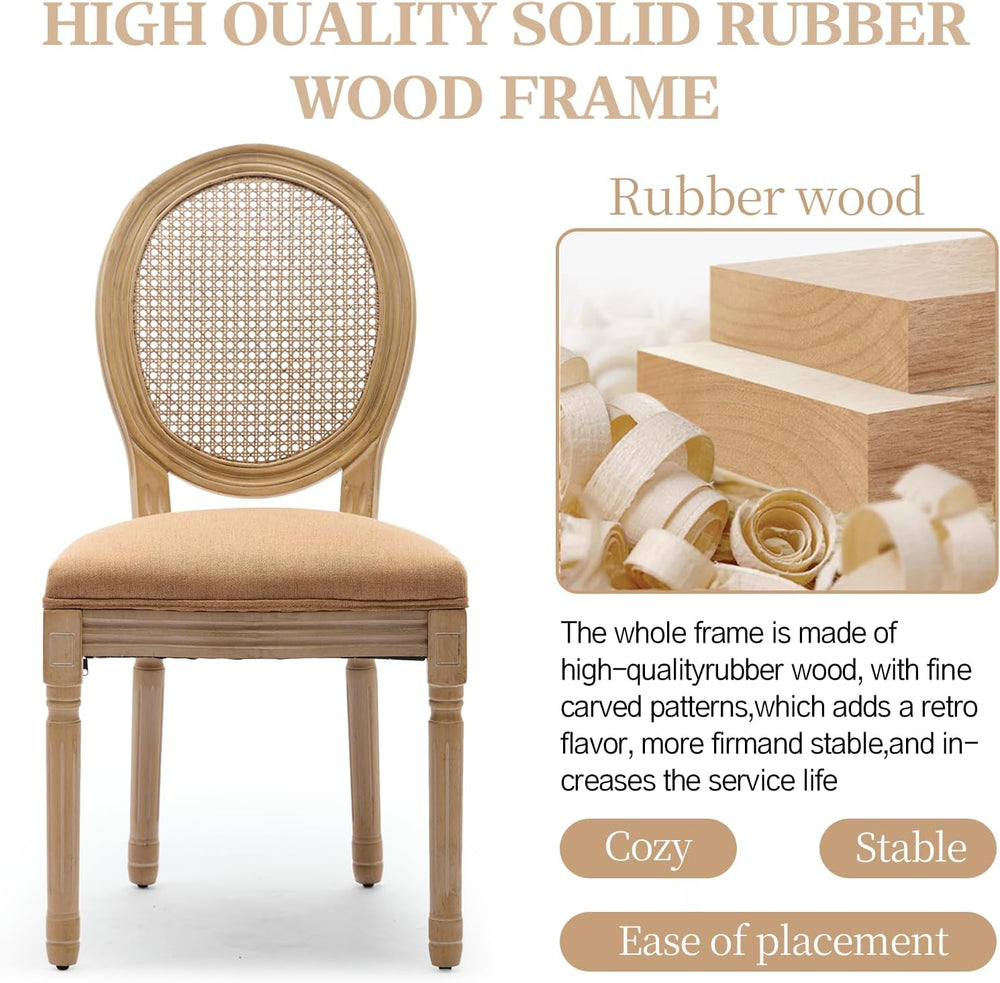 French Country Dining Chairs Set of 4,Upholstered Chairs with Rattan Round Ba...