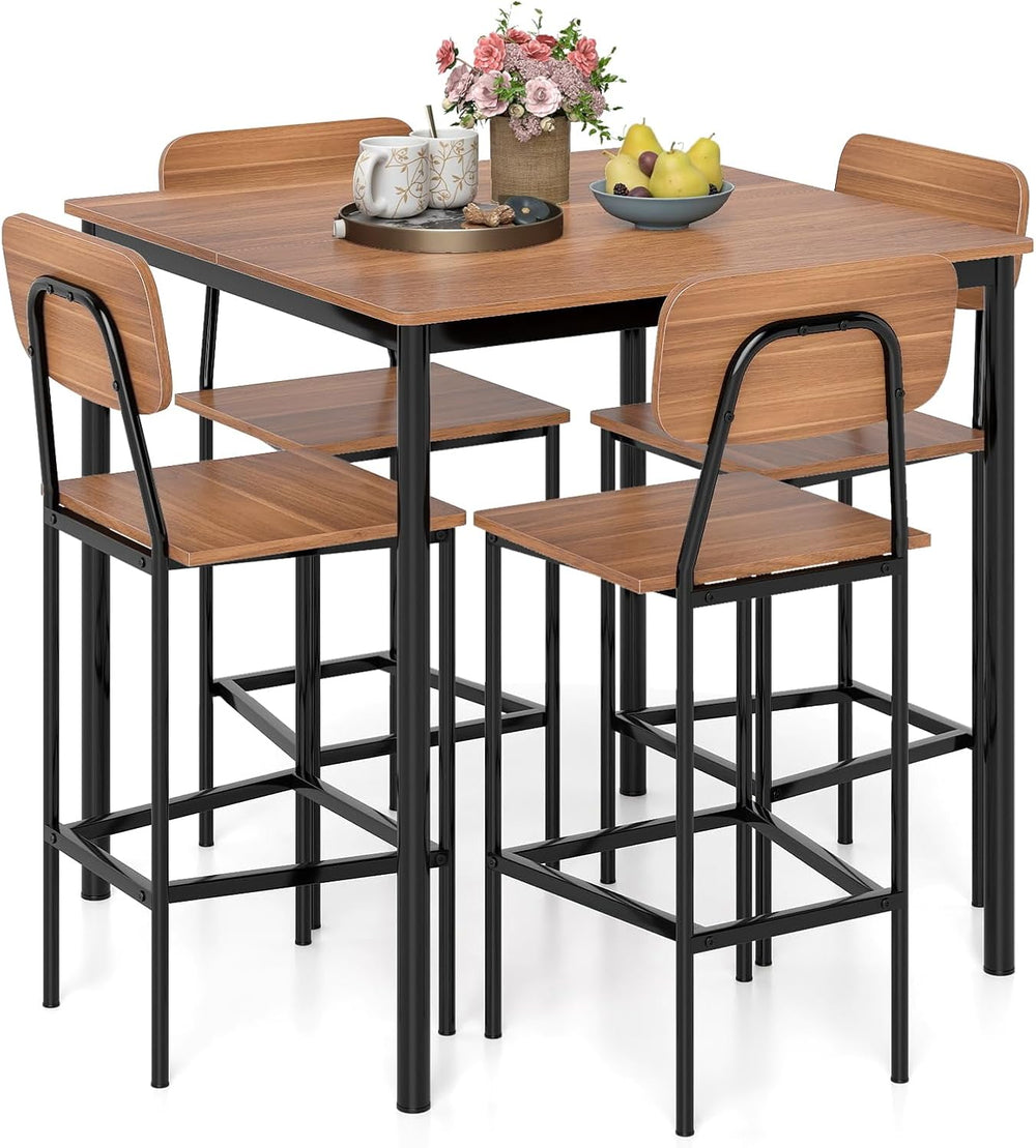 GIANTEX 5-Piece Dining Table Set W/Counter Height Table & 4 Bar Stools, I...
