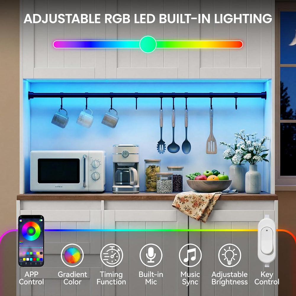 70.8'' LED Pantry Cabinet with Charging Station, Tall Kitchen Pantry ...
