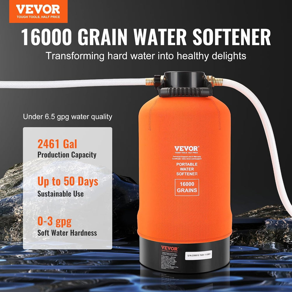 VEVOR RV Water Softener, 16,000 Grain Portable Water Softener, with 3/4"...