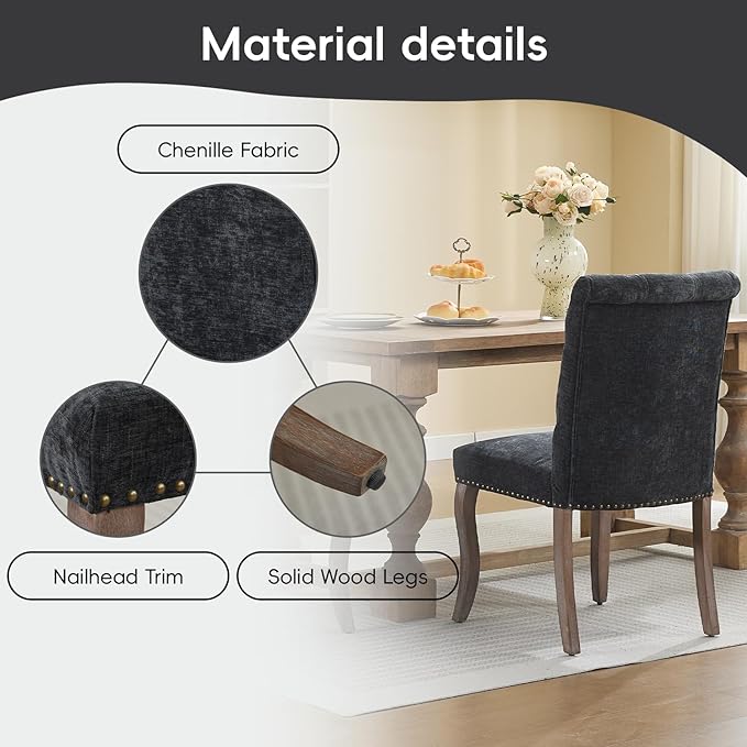 Upholstered Tufted Chenille Dining Side Chairs, Armless Nailhead Trim Chairs ...