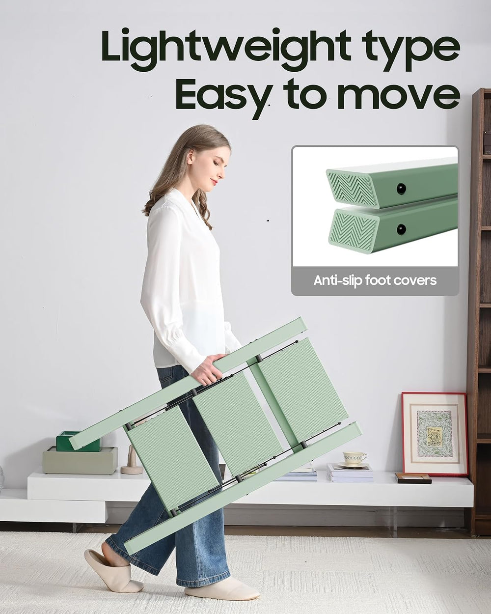 HillhutApex Aluminum Step Stool Foldable,3 Step Ladder (Pale Green)