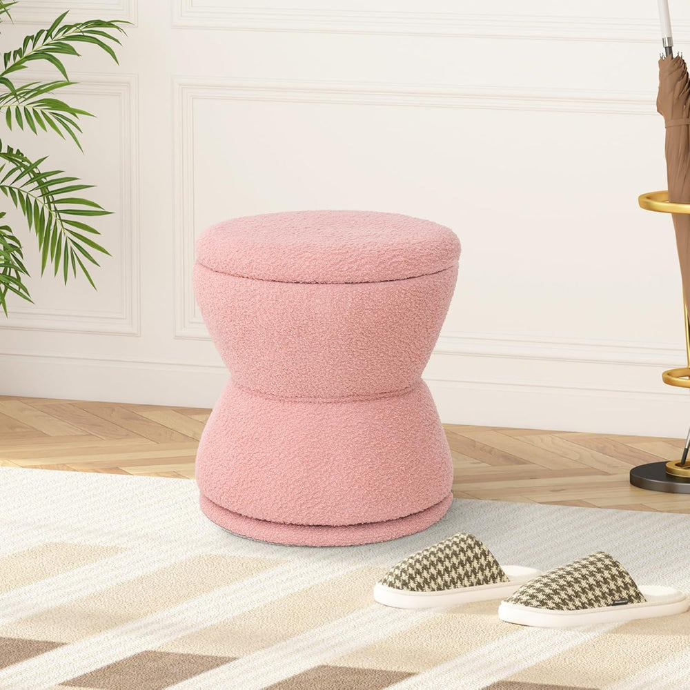 DHMAKER Round Storage Ottoman, Swivel Teddy Vanity Stool Chiar,Modern Sherpa ...