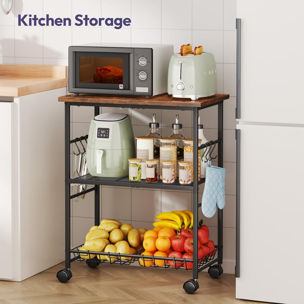 SWTYMIKI Rolling Kitchen Microwave Cart - 3 Tier Microwave Table Stand with S...