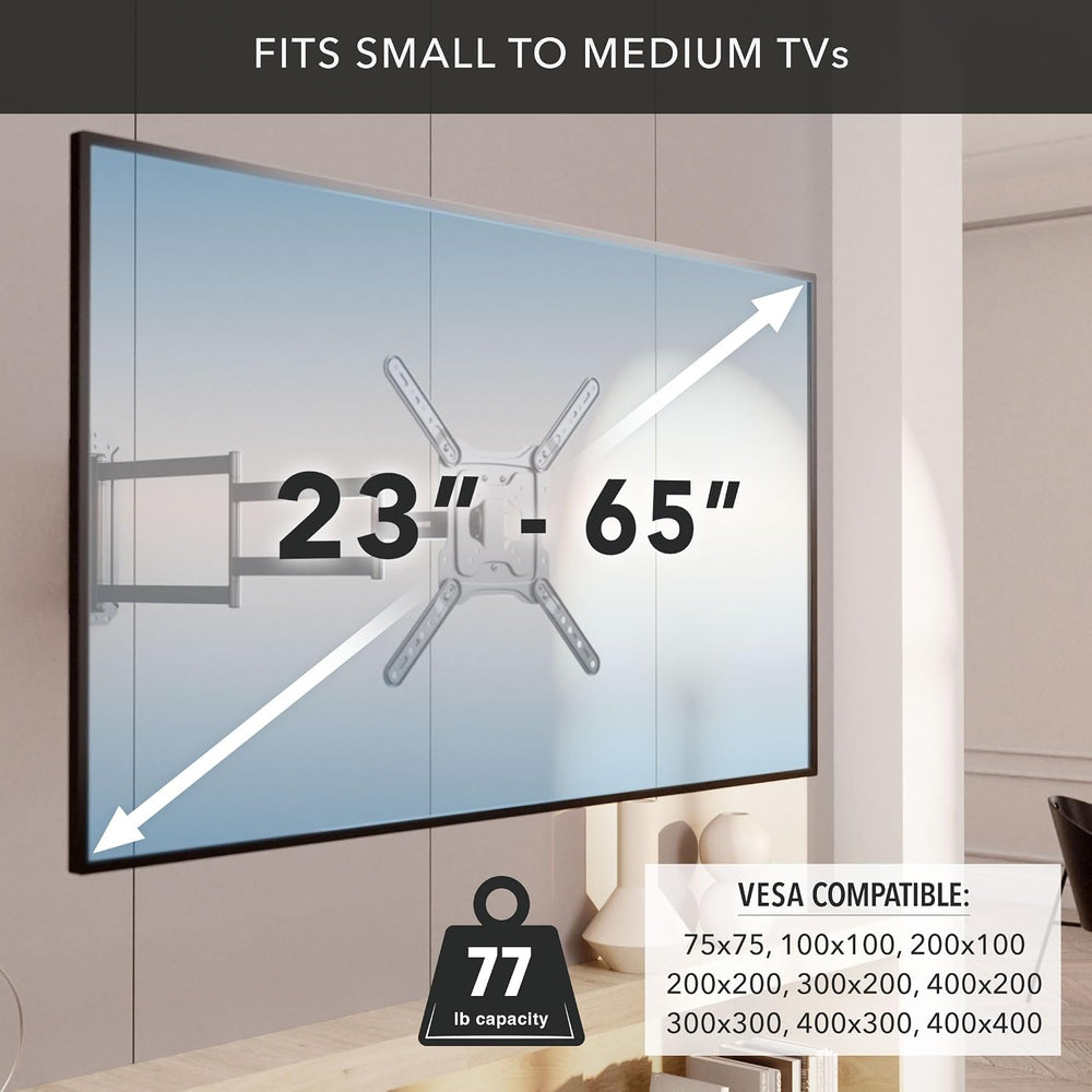 Mount-It Corner Full Motion TV Wall Mount, Long Arm 37.2" Extension | Ar...