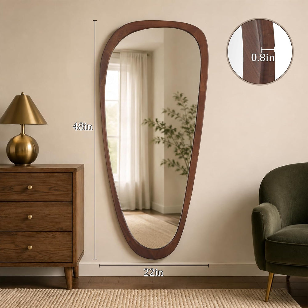 HOMECOOKIN 48 x 22 Asymmetrical Mirror, Irregular Wooden Wall Mirror for Bedr...