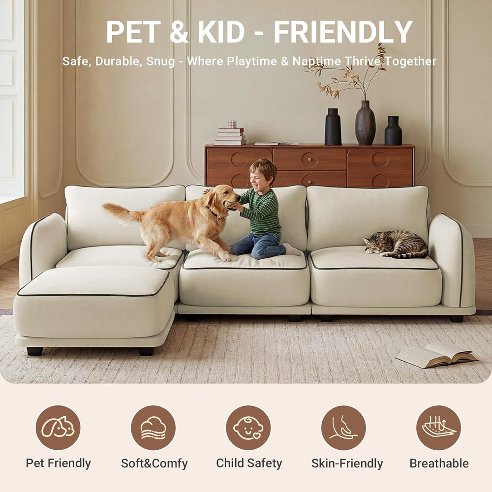 104 Inch L Shaped Modular Sectional Sofa, 4 Seater Modern Cloud Chenille Comf...