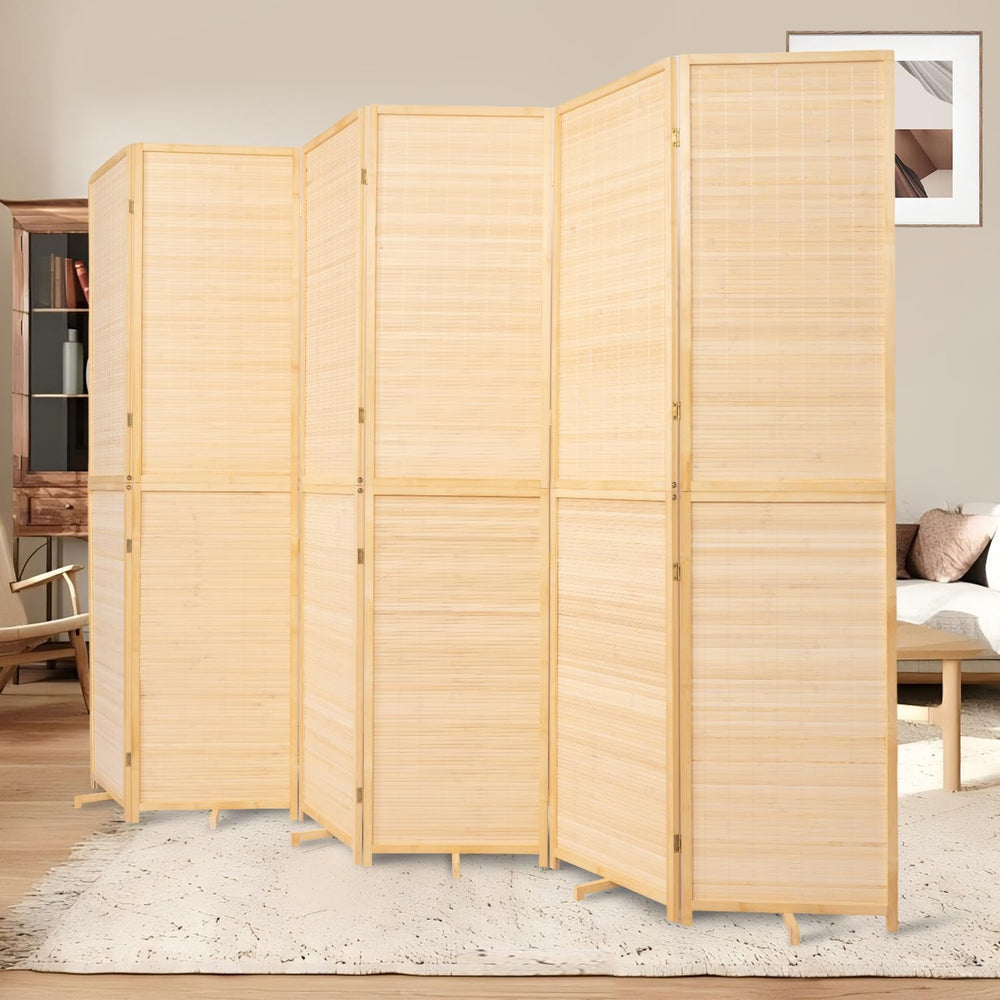 Bamboo Room Divider 6 Panel Wall Divider,Folding Screen W/Extra Stable Base
