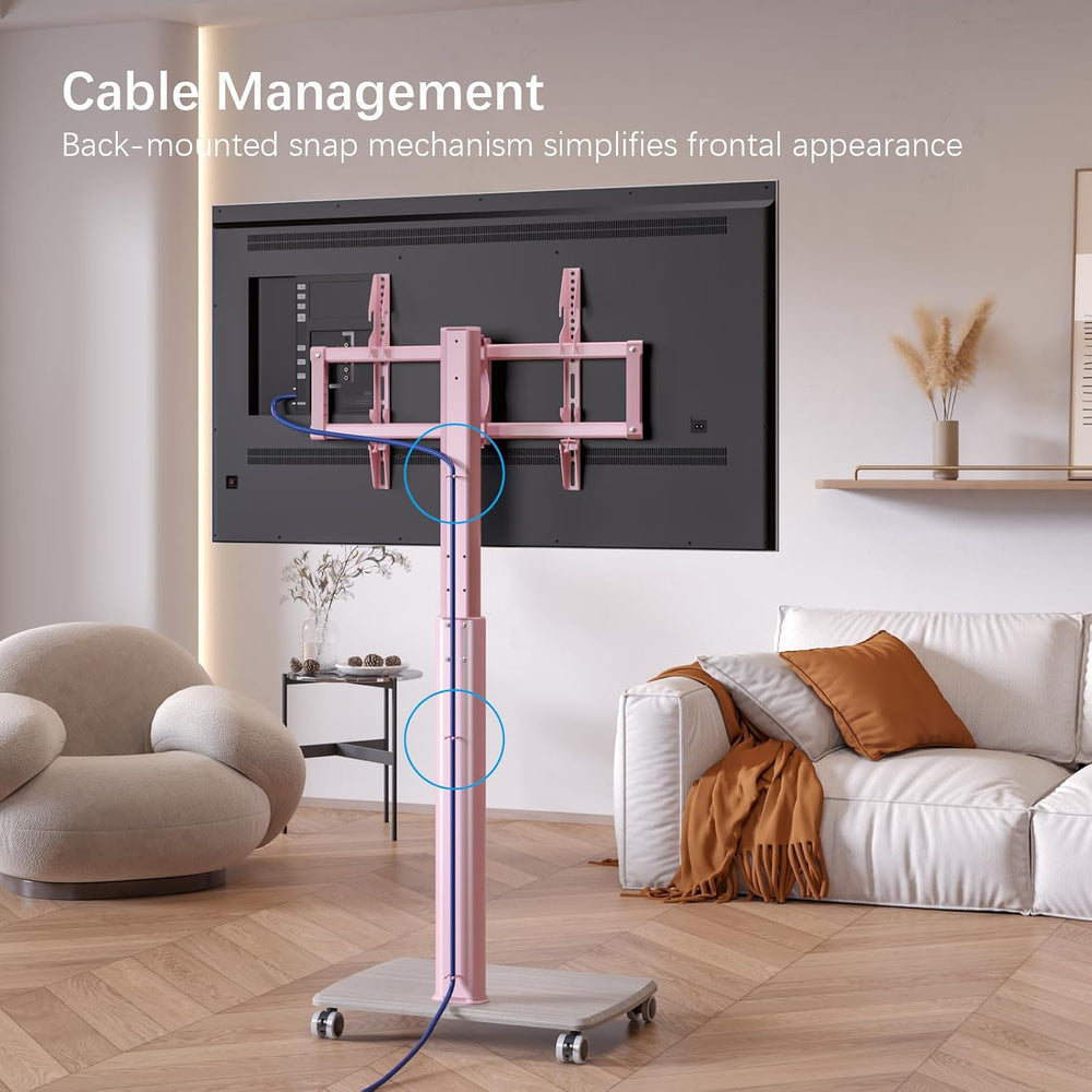 Pink Rolling TV Stand for 32 to 55 65 75 85 Inch TVs, Corner TV Floor Stand w...