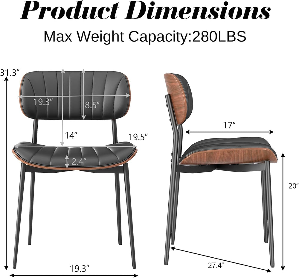 HENGJIANYI Bentwood Dining Chairs Set of 2, Modern PU Leather Dining Room Cha...