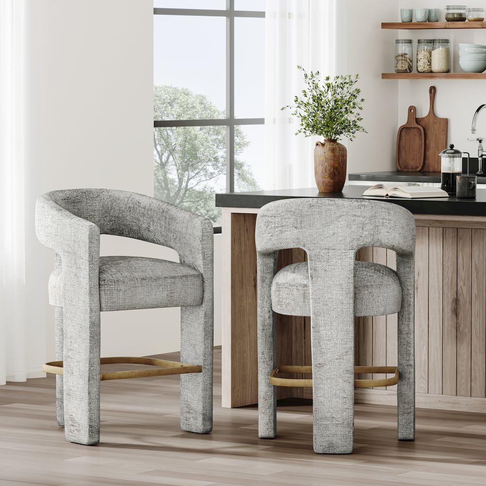 Jofran Gwen Gray Upholstered Counter Stool with Arms – Versatile Barstools – ...